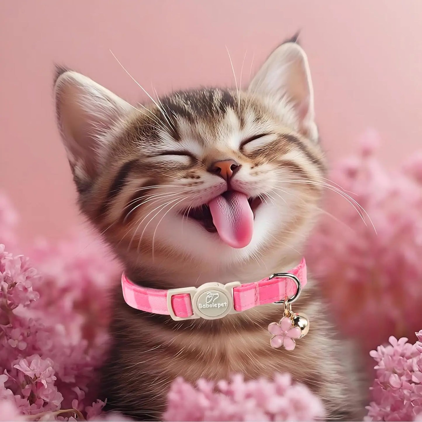 2 Pack Pink Cat Collars with Bell, Bow, Flower Pendant - Adjustable Kitten Collar for Girl Cats in Cute Plaid Design