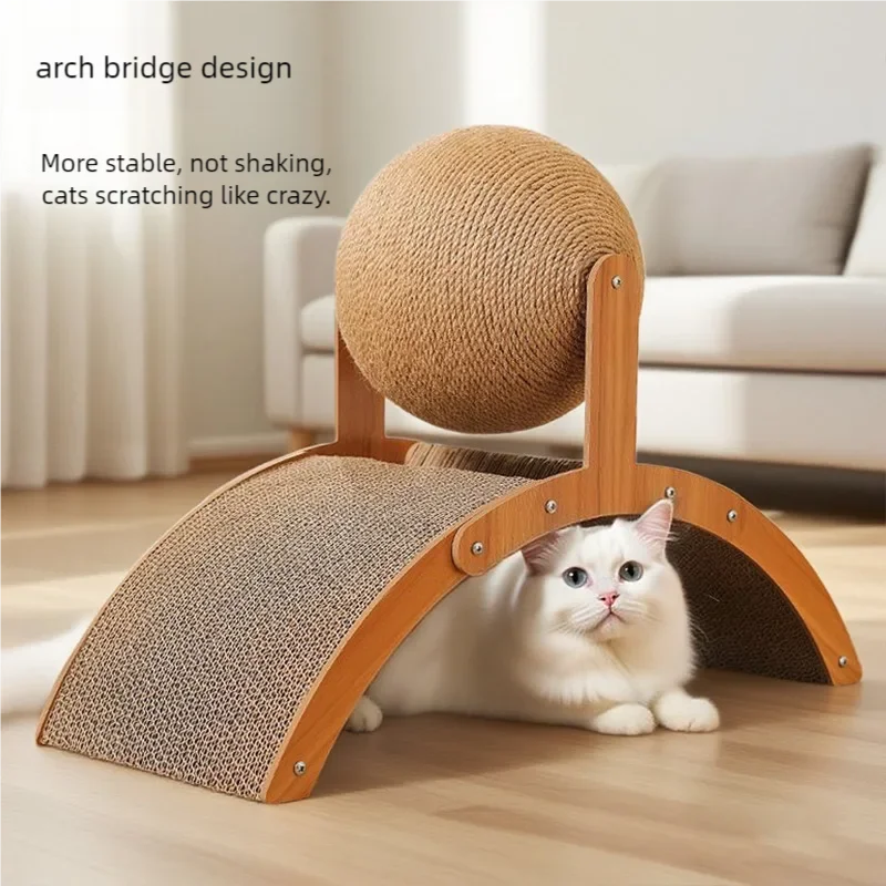 Wooden Cat Scratching Ball 2 In 1 Cat Scratcher Sisal Scratch Board Wear-Resistant Grinding Paw Toy Solid Wood Scraper for Cats