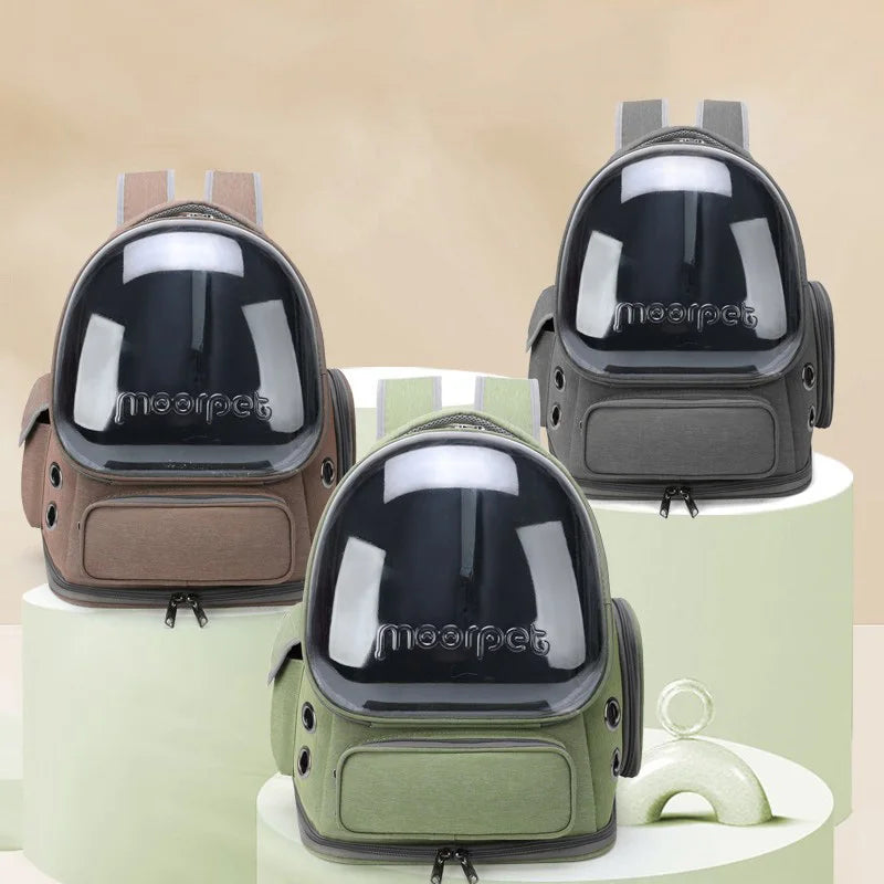 Portable double - shoulder breathable space - capsule - style pet bag for outdoor use with large space and viewing function