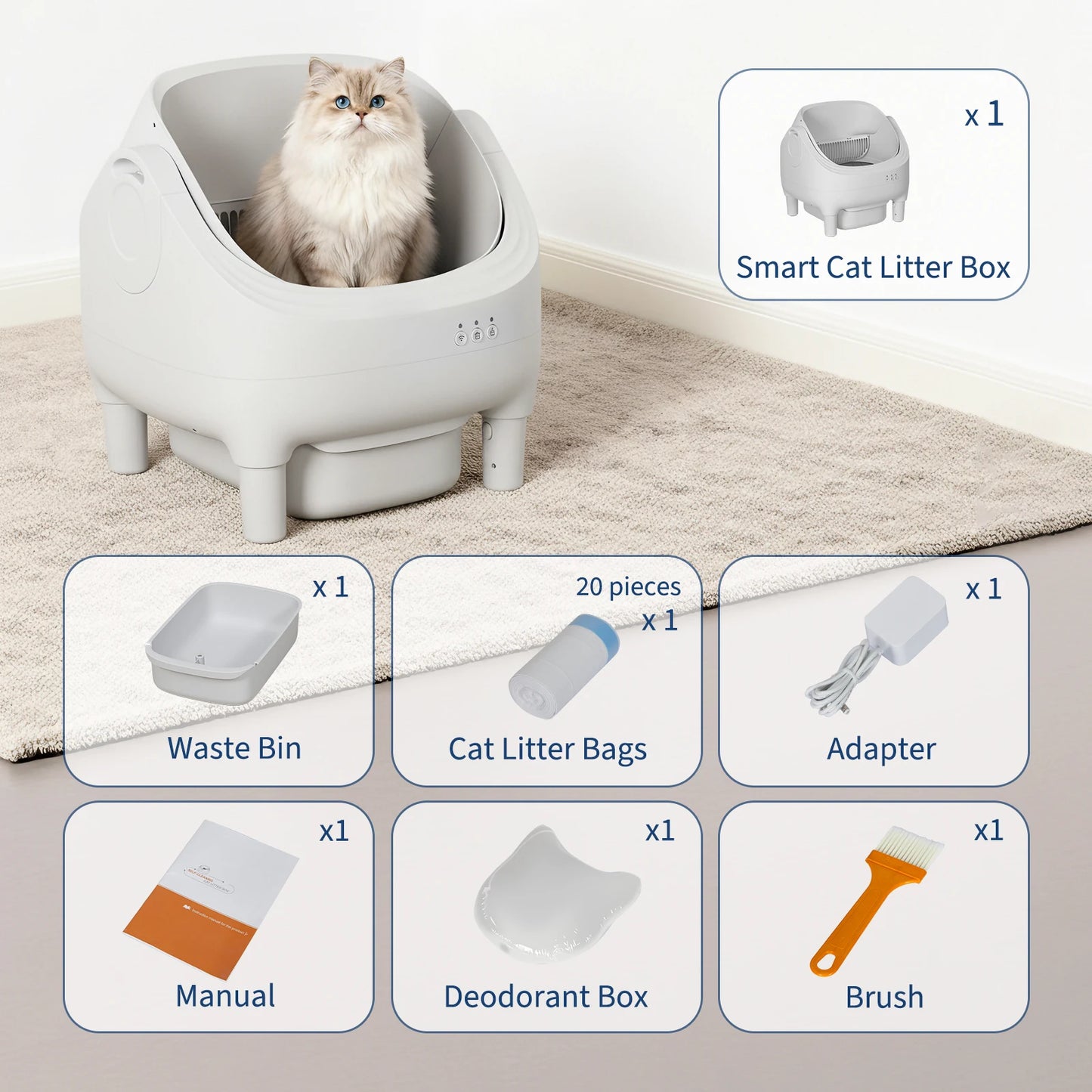 Self Cleaning Automatic Cat Litter Box, APP Control,Odor-Free,Open-Top w/Large Waste Bin for Multiple Cats Includes Trash Bags