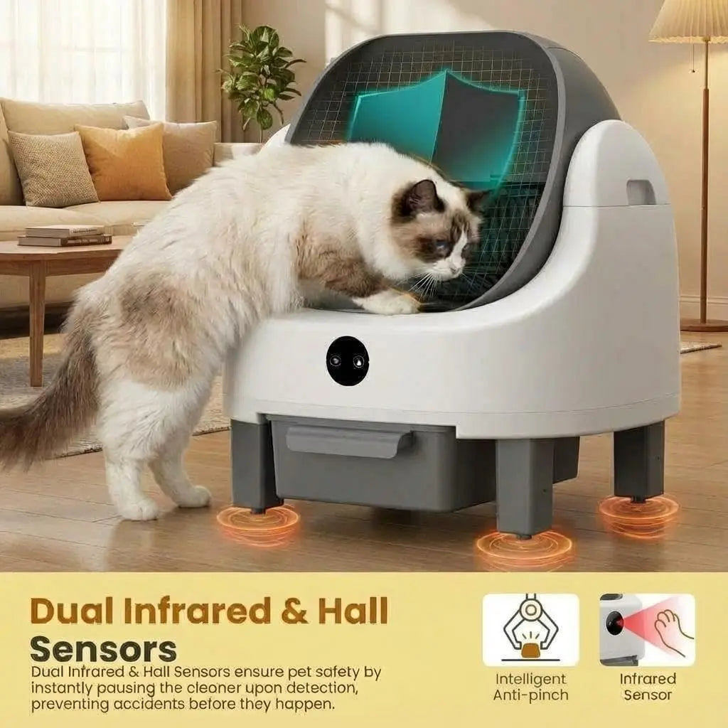 Automatic Self Cleaning Litter Box Large Open-Top Electric Cats Litter Box with Smart APP Control, 9L Capacity & Safety Sensors