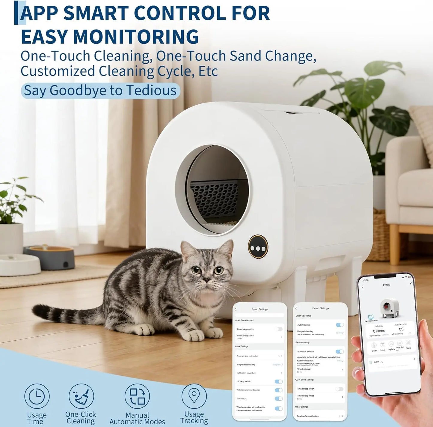 Automatic Cat Litter Box Self Cleaning Litter Box with APP Control, Dual Safety Protection and Odor Removal for Multiple Cats