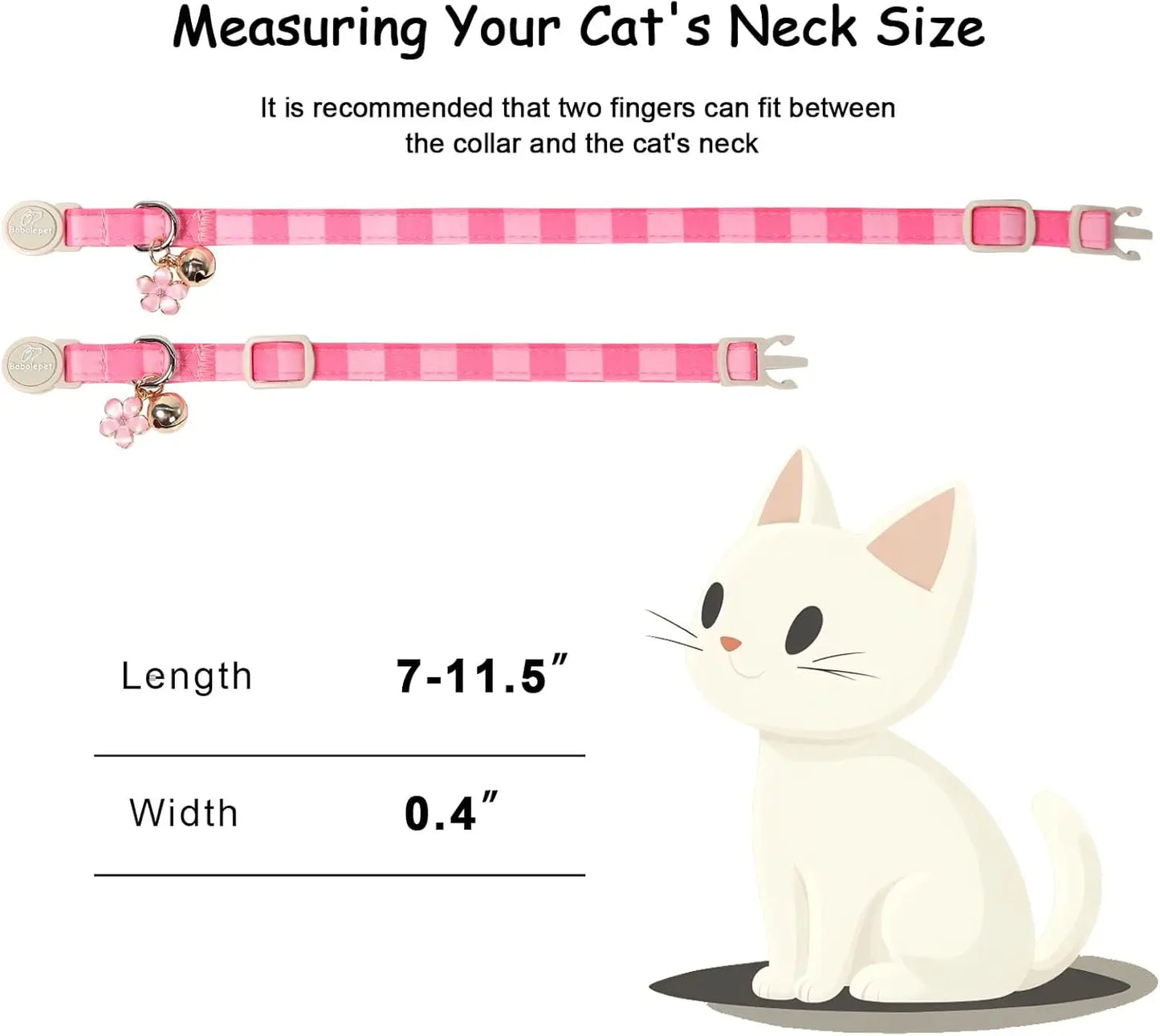 2 Pack Pink Cat Collars with Bell, Bow, Flower Pendant - Adjustable Kitten Collar for Girl Cats in Cute Plaid Design