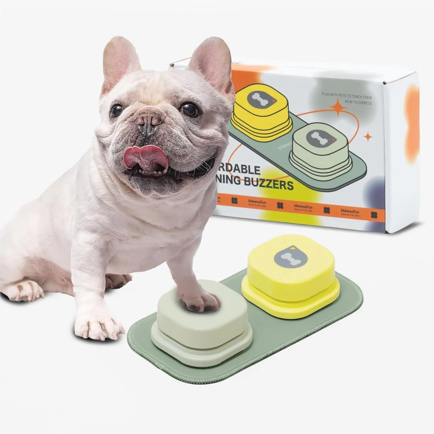 Mewoofun Dog Buttons with Rubber Mat Recordable Dog Talking Buttons Set Communication Starter Pack Dog Training Speaking Buttons