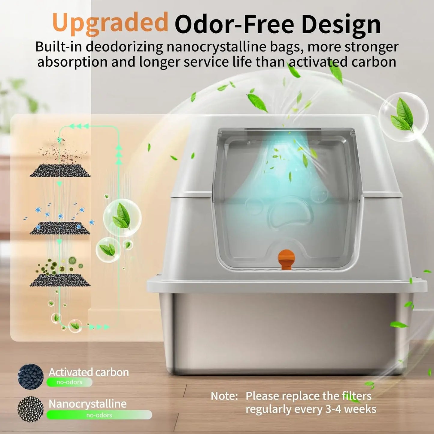 Stainless Steel Cat Litter Box with Lid, 180° Flip-Top XL Enclosed Design, Easy Cleaning & Odor Control
