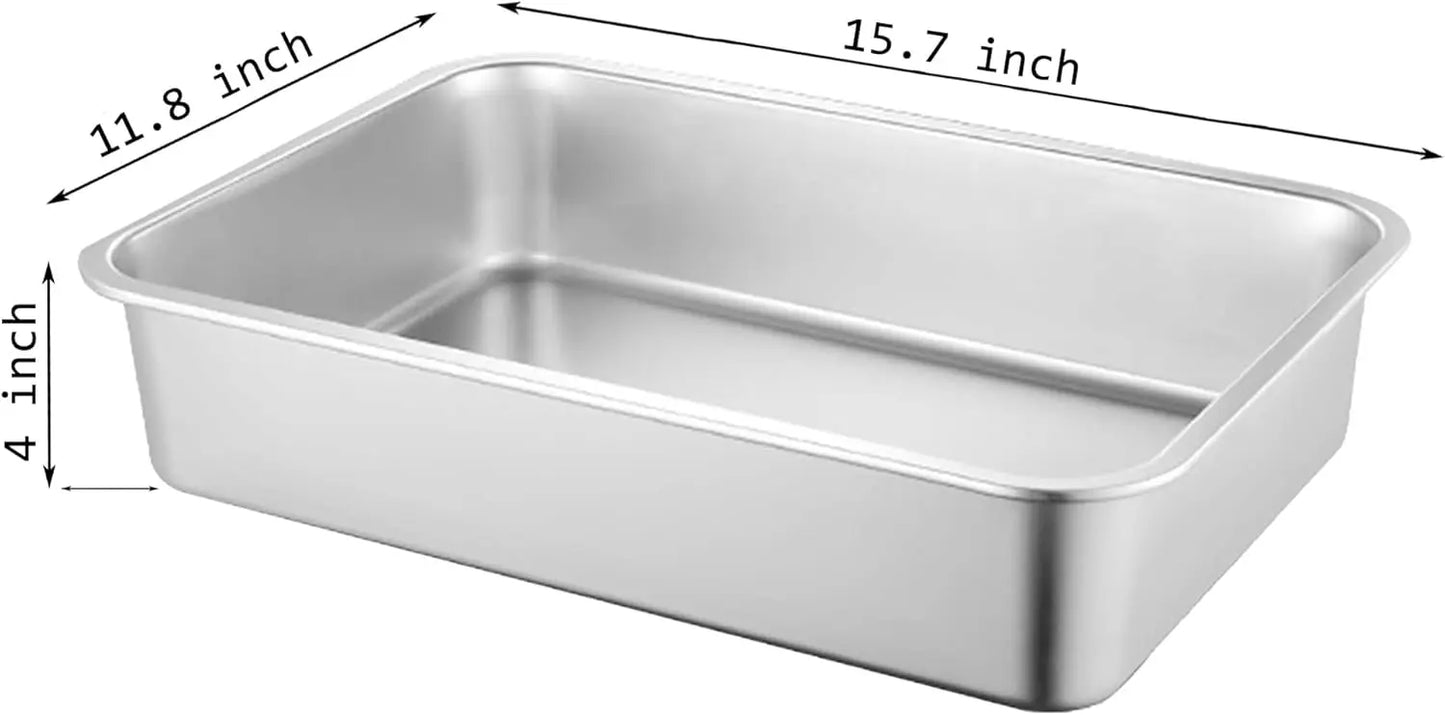 Low Entry Cat Litter Box, Stainless Steel for Small Cats, Guinea Pigs, Puppies, Hamsters - 15.7x11.8x4 Inches