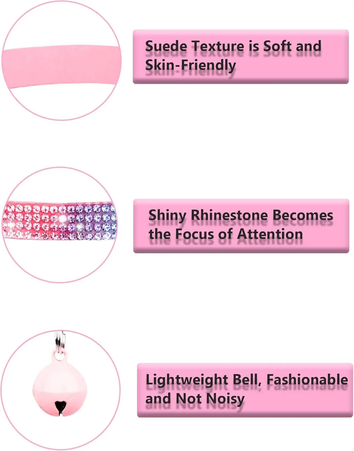 Rhinestone Velvet Breakaway Cat Collar with Bell, Adjustable Safe Kitten Collar in Pink