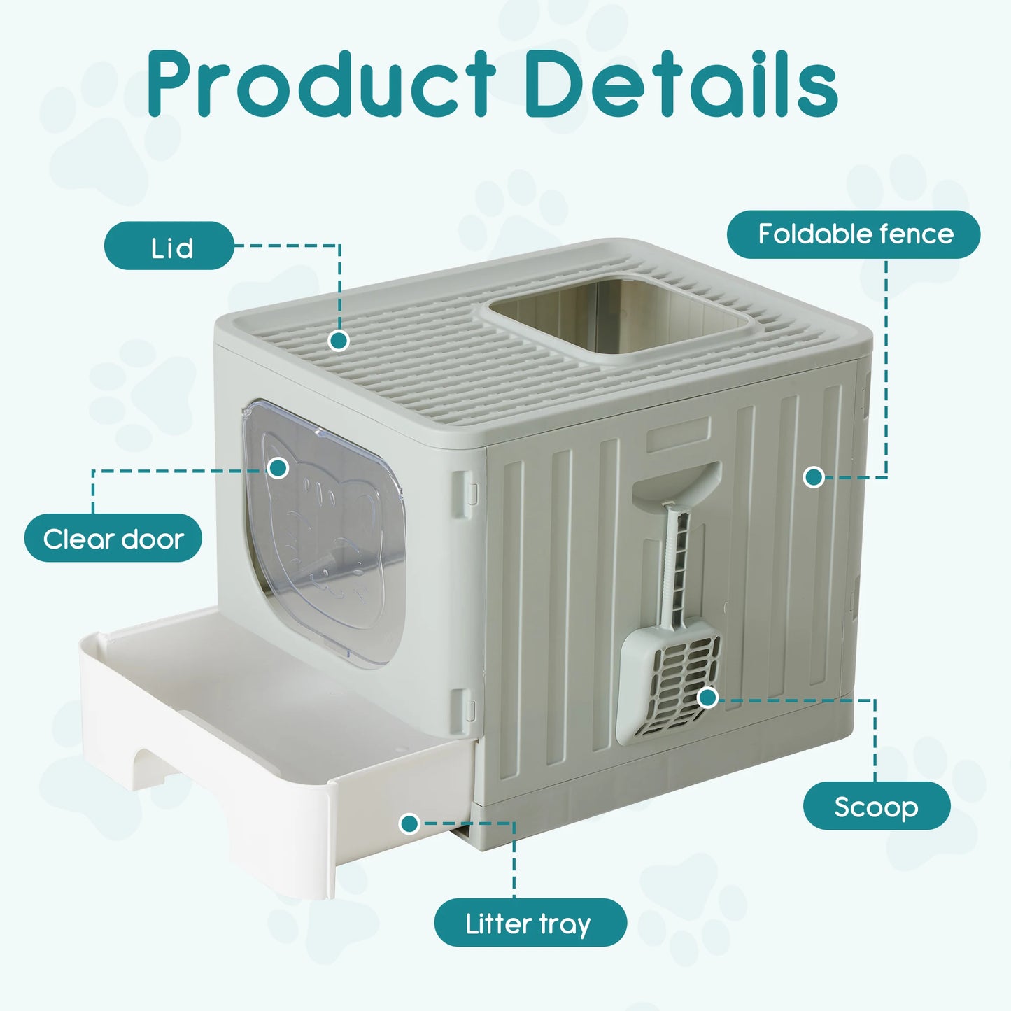JHK 19IN Cat Litter Box with Lid Large Foldable Cat Box with Litter Scoop Front Entry Top Exit Kitty Litter Box with Door