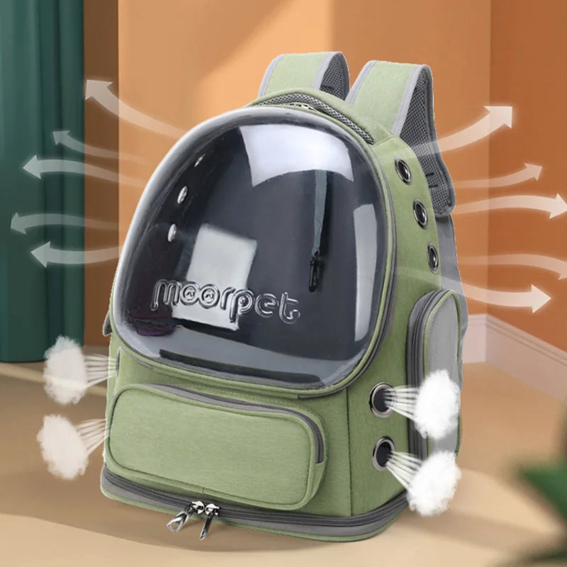 Portable double - shoulder breathable space - capsule - style pet bag for outdoor use with large space and viewing function