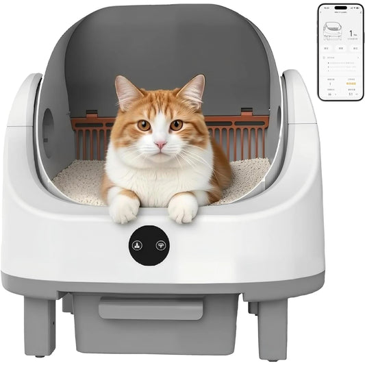 Automatic Self Cleaning Litter Box Large Open-Top Electric Cats Litter Box with Smart APP Control, 9L Capacity & Safety Sensors