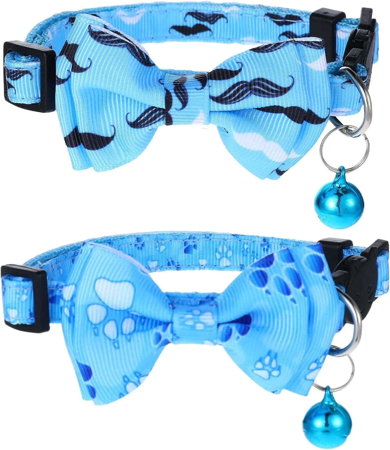 2 Pack Breakaway Cat Collars with Bell and Removable Bow Tie, Adjustable 7.8-12 Inch Safety Buckle for Boy Cats in Blue