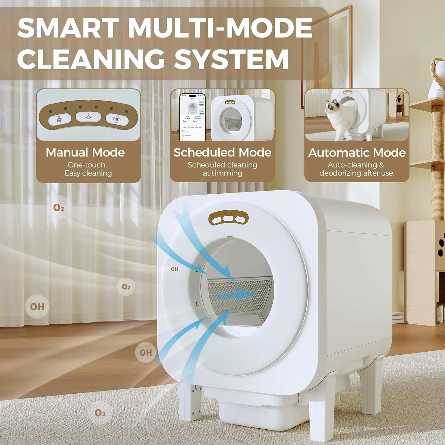 Automatic Cat Litter Box Self Cleaning Litter Box with APP Control, Dual Safety Protection and Odor Removal for Multiple Cats