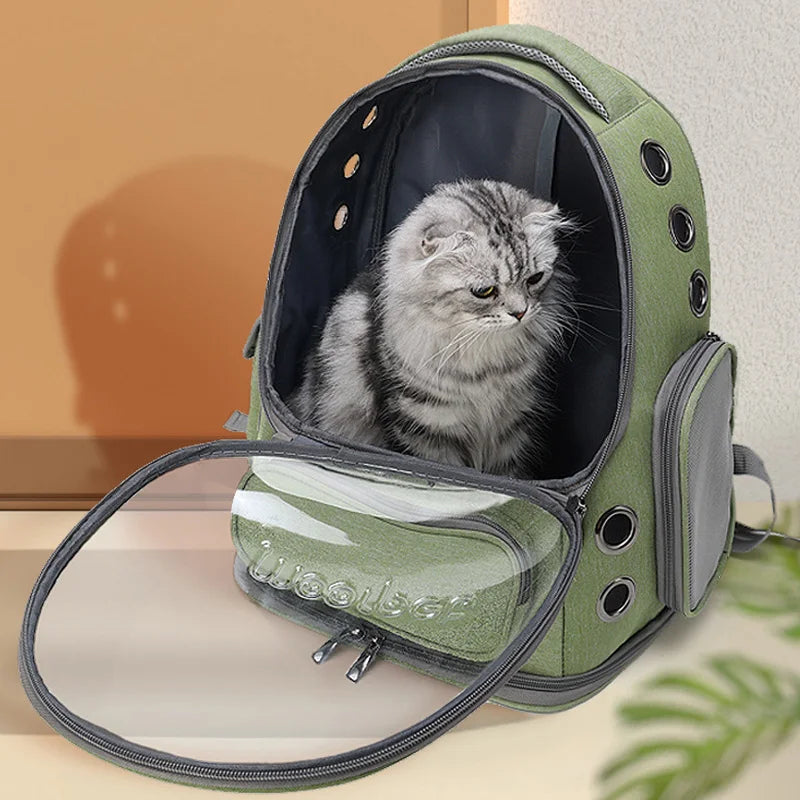 Portable double - shoulder breathable space - capsule - style pet bag for outdoor use with large space and viewing function