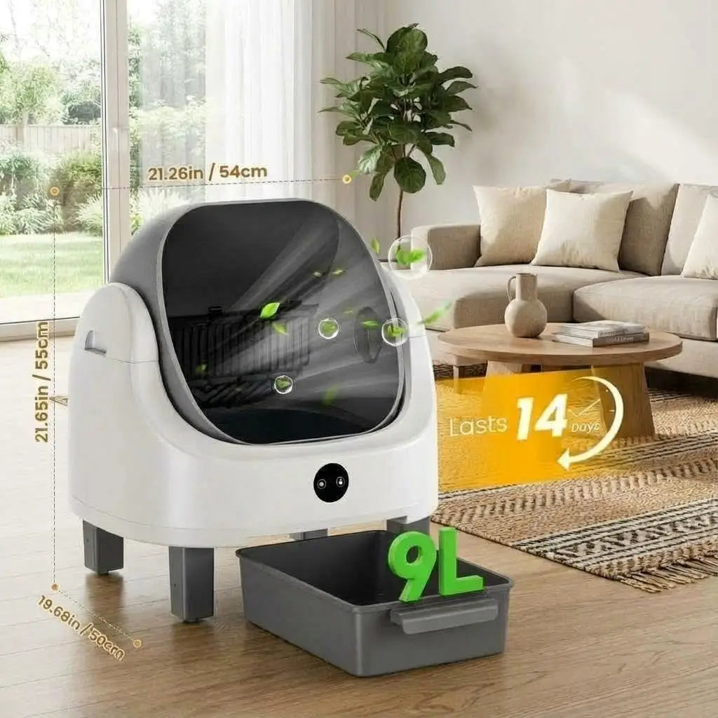 Automatic Self Cleaning Litter Box Large Open-Top Electric Cats Litter Box with Smart APP Control, 9L Capacity & Safety Sensors