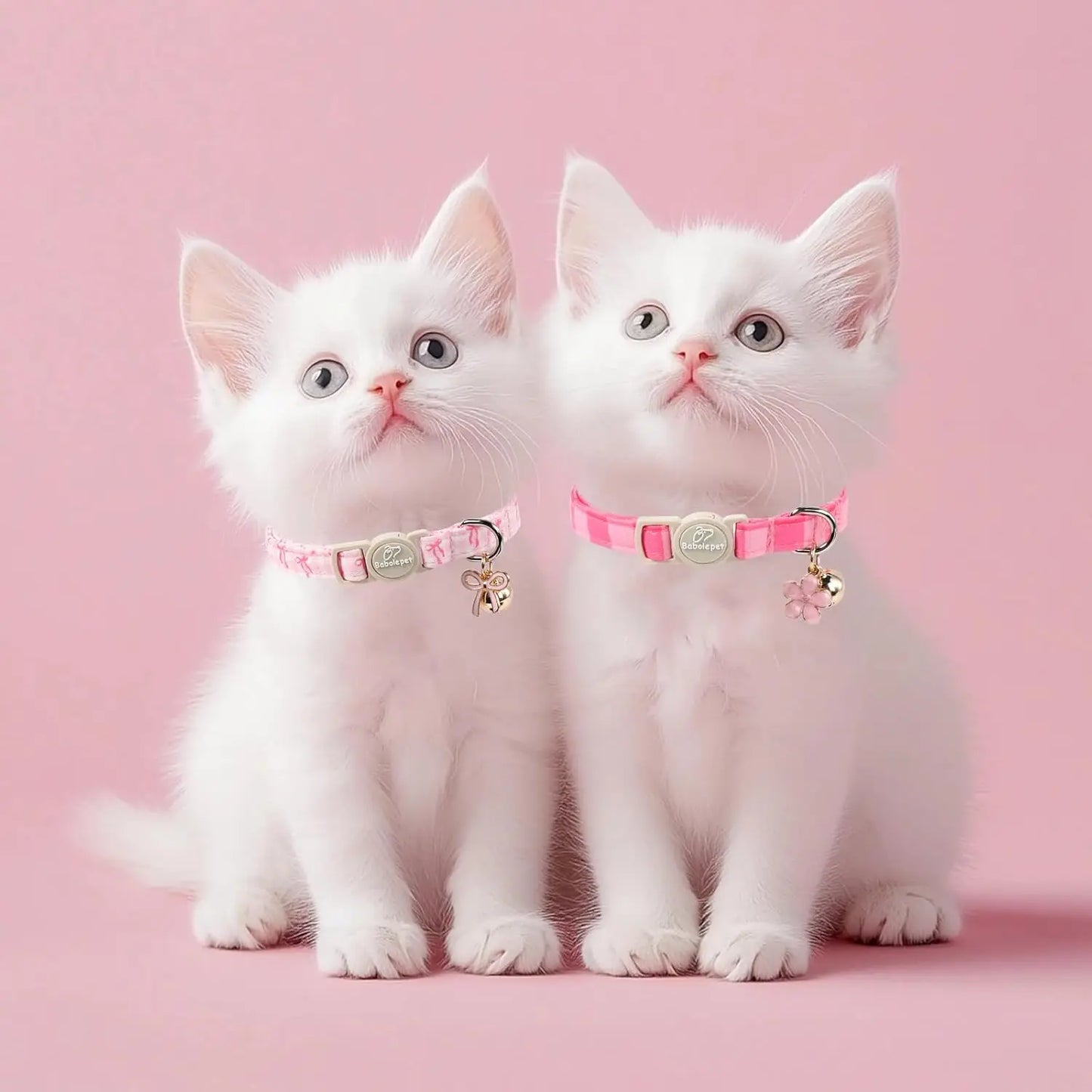 2 Pack Pink Cat Collars with Bell, Bow, Flower Pendant - Adjustable Kitten Collar for Girl Cats in Cute Plaid Design