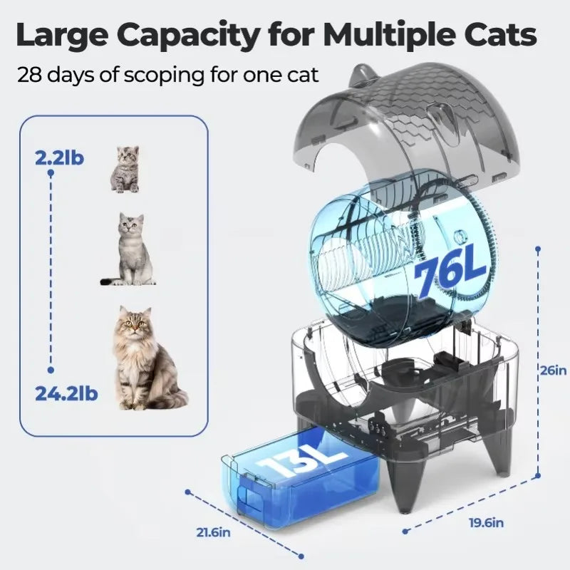Automatic Cat Litter Box Extra Large Self Cleaning Litter Box with APP Control Odor Control for Multi-Cat Compatible
