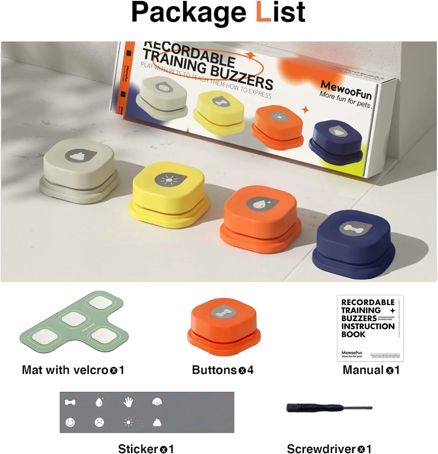 Mewoofun Dog Buttons with Rubber Mat Recordable Dog Talking Buttons Set Communication Starter Pack Dog Training Speaking Buttons